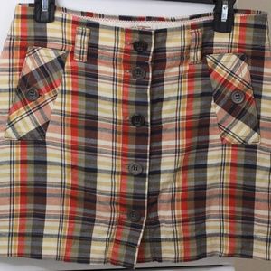J. Crew Multi-Color Plaid 100% Cotton Button Front Mini Short Skirt Size 4